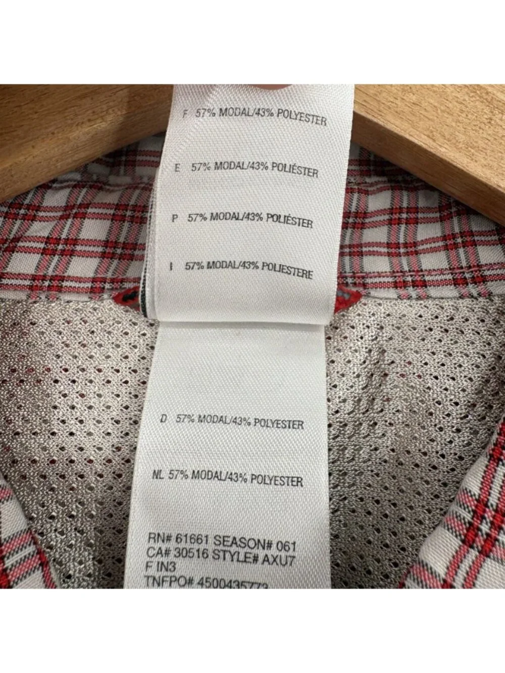 The North Face Men's Short Sleeve Plaid Shirt L Red Modal Zip Pocket Outdoor